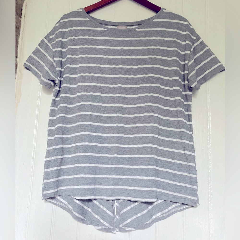 PRICE DROP! *3 for $20* Chico’s Tee, Stripes, Split Back Hem, 2P/12-14P.